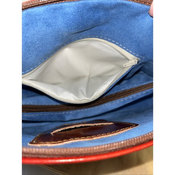 Christian Florence Made In Italy Leather HandBag Red With Brown Handle Dust Bag - Picture 9 of 15